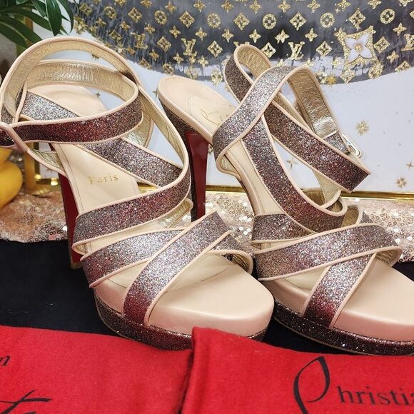 Authentic Christian Louboutin Multicolor Glitter Straratata Platform Sandals - Picture 7 of 16